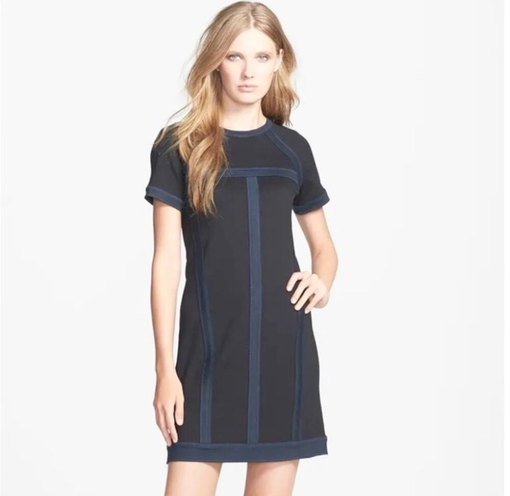 Marc by Marc Jacobs Black Blue Short Sleeve Crewneck Shift Mini Dress Size M